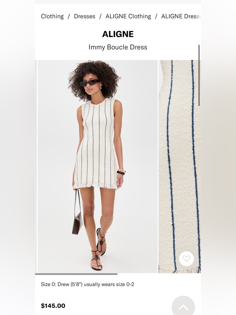A.Ligne Cream Sleeveless Mini Dress with Navy Pinstripes - Picture 9 of 10
